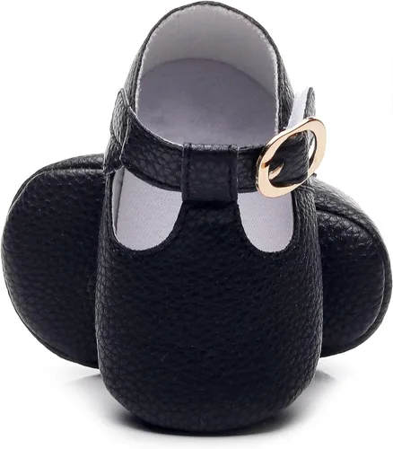 HONGTEYA Mary Janes - Zapatos planos de piel sintética antideslizante con suela suave para bebés recién nacidos, zapatos de cuna para boda, fiesta,