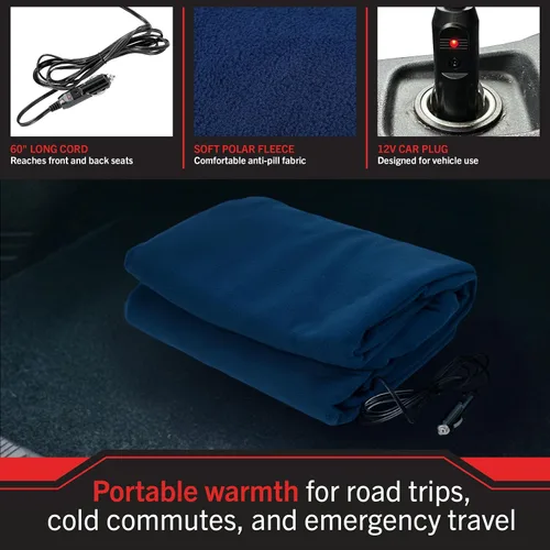 Miniatura 6 de Cobija eléctrica para auto de 12 voltios, Azul/Negro