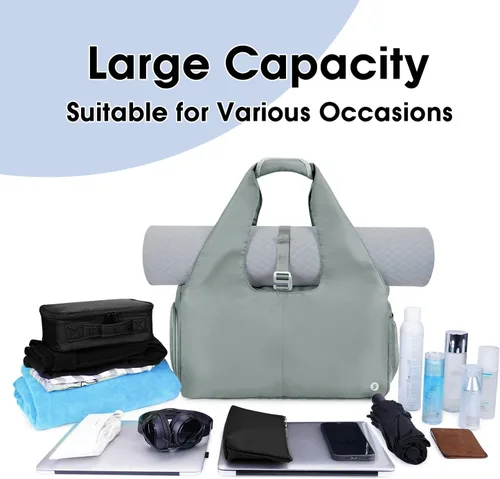 Miniatura 5 de sportsnew Bolsas de gimnasio de yoga para mujer con compartimento para zapatos, bolsillos de almacenamiento en seco húmedo y soporte ajustable