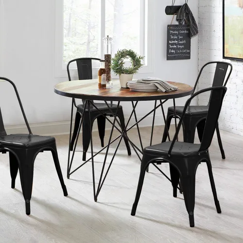 Miniatura 2 de Devoko Sillas de metal para interiores y exteriores, estilo envejecido, sillas de comedor y cocina, sillas laterales apilables con respaldo, juego