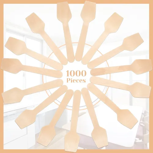 Miniatura 2 de Sieral Paquete de 1000 mini cucharas de madera desechables de 3.74 pulgadas, cucharas de helado para degustar yogur, helado, postre