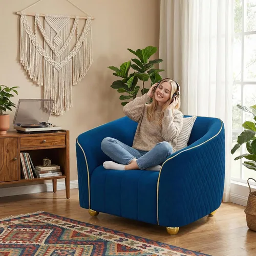 Miniatura 3 de Silla decorativa de 46 pulgadas de ancho para sala de estar, sofá individual de gran tamaño con marco de madera maciza y cojín de terciopelo