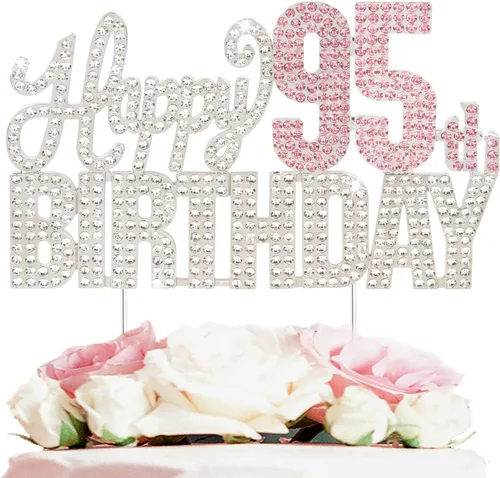 Miniatura 29 de Decoración de pastel de diamantes de imitación rosa y plateado con texto en inglés "Cheers to 11 Years Old Eleven Bday" de metal brillante
