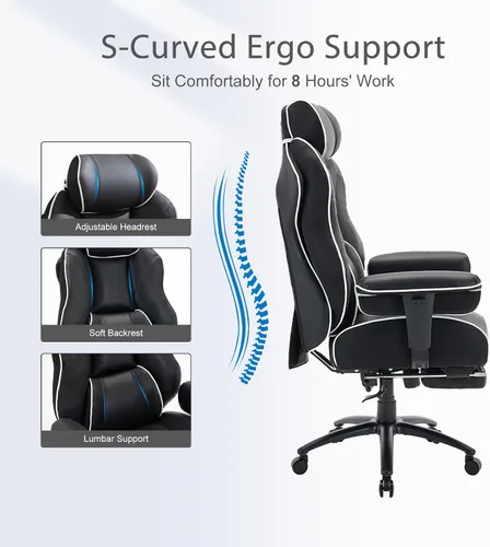 Miniatura 5 de DJWang - Silla de oficina grande y alta con reposapiés, silla de oficina ejecutiva de respaldo alto, silla ergonómica de piel sintética con soporte