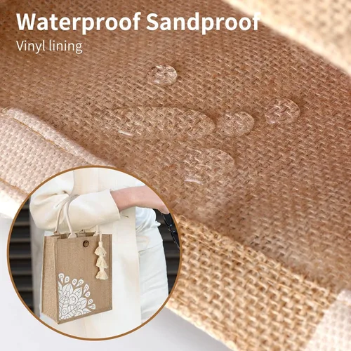 Miniatura 5 de itgowisa Bolsas de playa para mujer, lindas bolsas de yute reutilizables a la moda para playa, compras, viajes, regalo (grande y pequeña)