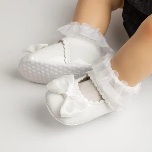 Miniatura 3 de Meckior Zapatos deportivos para bebé y niñas, suela suave, con lazo, princesa, vestido de boda, Mary Jane, planos, para recién nacidos, ligeros