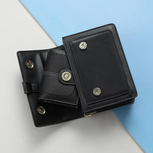 Miniatura 178 de SENDEFN - Billetera pequeña de piel auténtica para mujer, diseño plegable con ventana para tarjeta de identificación