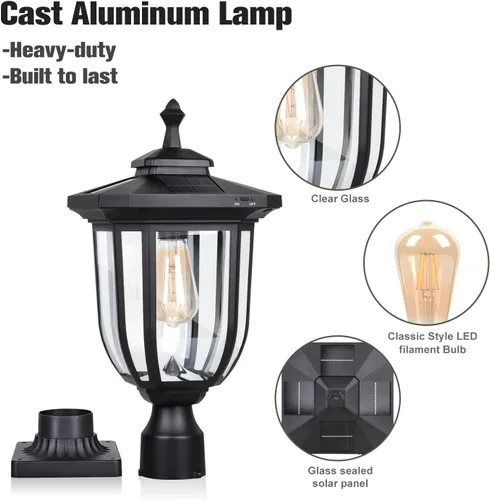 Miniatura 2 de ST4322Q1 - Luz solar para poste al aire libre, lámpara solar de anochecer a amanecer, luz de poste de aluminio impermeable con montaje en muelle