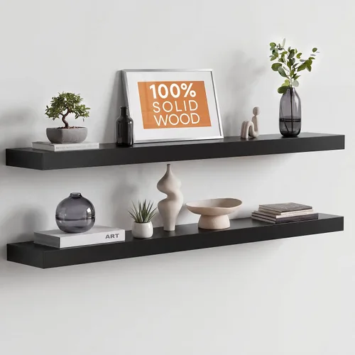 Miniatura 90 de Homeforia Estante flotante blanco de 48 pulgadas, estantes flotantes de madera maciza de alta gama de 48 pulgadas de largo para montaje en pared