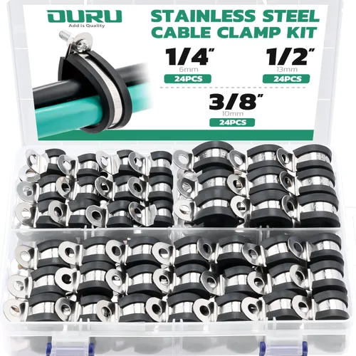Miniatura 20 de OURU 100 piezas de abrazaderas de cable de 3/8 pulgadas, abrazaderas de cable de acero inoxidable 304 con revestimiento de goma acolchado y aislado