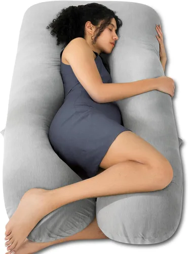 Miniatura 12 de QUEEN ROSE - Almohadas corporales refrescantes para embarazo, sedosas, en forma de U, tamaño de 55 pulgadas, para dormir, alivio del dolor de Azul