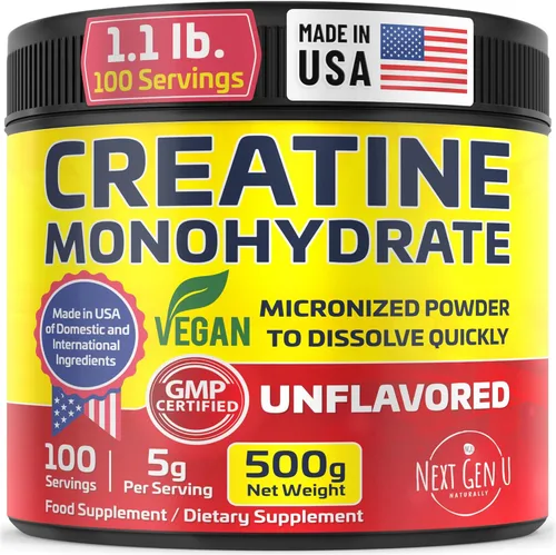 NextGenU - Monohidrato de creatina vegana en polvo, 5000 mg por porción, 17.64 oz / 1.1 libras, suplemento alimenticio puro micronizado sin sabor -