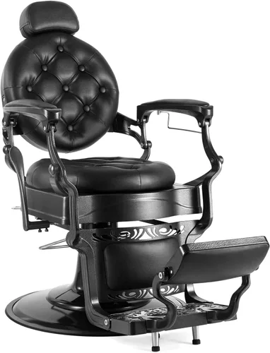 Miniatura 10 de OmySalon Silla de peluquería vintage multiusos, resistente, hidráulica reclinable, silla de belleza estilo retro, giratoria de 360 grados para Negro