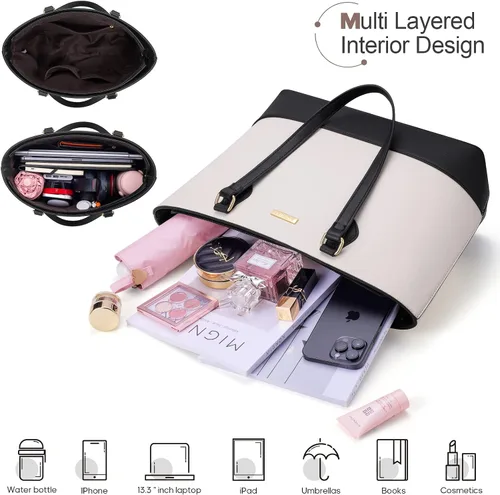Miniatura 4 de Bagsure Juego de bolsos de mano, juegos de bolsos para mujer, bolsa de mano, 4 piezas, juego de bolso con bolsa de mano, bolsa de hombro, negro