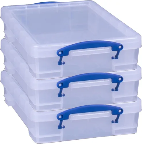 Miniatura 11 de Really Useful Box Contenedor apilable de plástico de 4 litros con tapa a presión y asas de bloqueo de clip integradas para organización del hogar