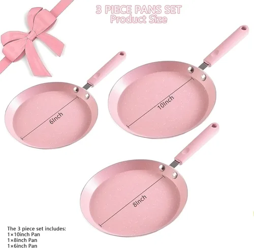 Miniatura 7 de JUSTUP Juego de sartenes antiadherentes, juego de 3 ollas y sartenes antiadherentes, juegos de utensilios de cocina rosa con revestimiento