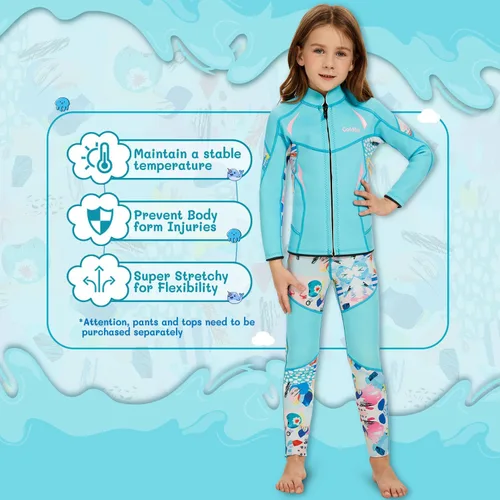 Miniatura 2 de GoldFin Chaquetas de neopreno para niños, 0.079 pulgadas (0.079 in) para niñas y niños, de neopreno, manga larga, para mantener el calor para Azul
