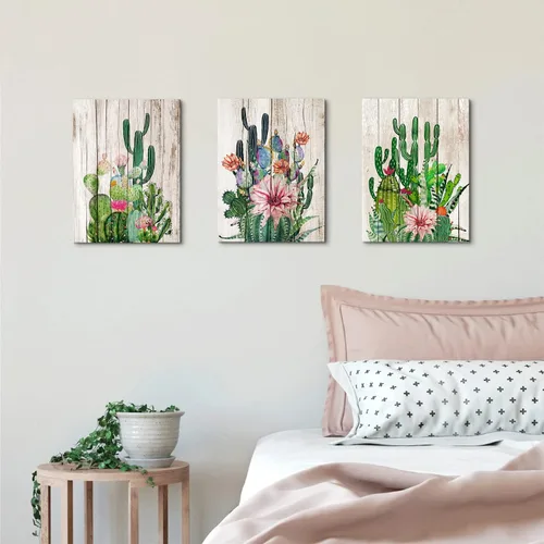 Miniatura 2 de Arte sobre lienzo de cactus, decoración bohemia para la pared del baño, temática sureste mexicano, cuadros con plantas verdes para la sala de estar