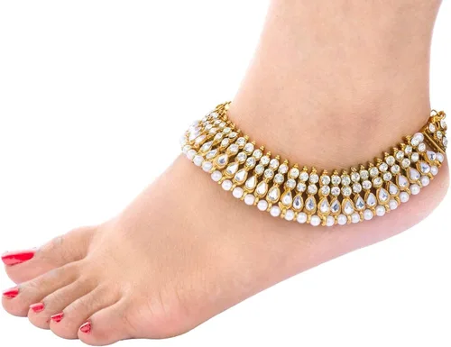 Miniatura 3 de Efulgenz Indian Bollywood Wedding Anklets for Women Crystal Rhinestone Faux Kundan Wedding Bridal Payal Foot Jewelry Anklet For Women