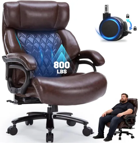 Miniatura 11 de Silla de oficina resistente de 800 libras y reposapiés de masaje, silla ejecutiva grande y alta con soporte lumbar ajustable, piel sintética, Negro