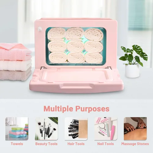 Miniatura 8 de BYOOTIQUE - Calentador de toallas calientes para spa, sala de uñas, pequeña máquina de vapor de toalla de peluquería rosa de 8 litros para cara
