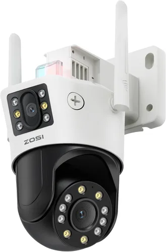 ZOSI C298 SE 6MP Cámara de seguridad con doble lente (4MP+2MP) con cable y WiFi PT enchufable para exteriores, cámara panorámica de 360°, detección