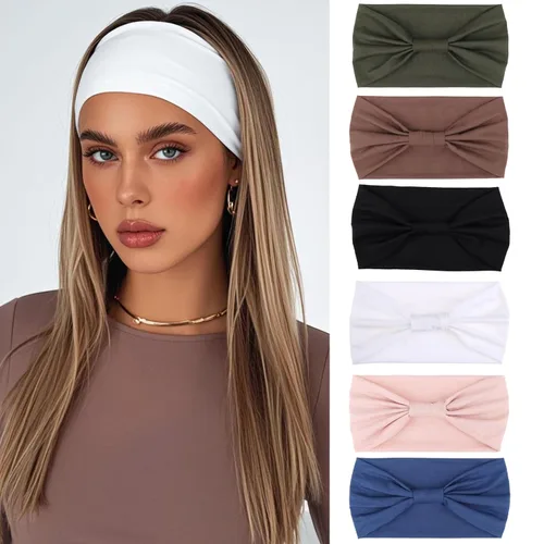 Miniatura 19 de Xtrend Paquete de 4 bandas anchas para el cabello para mujer, bandanas negras de moda, estilo bohemio, bandas gruesas para el cabello, grandes