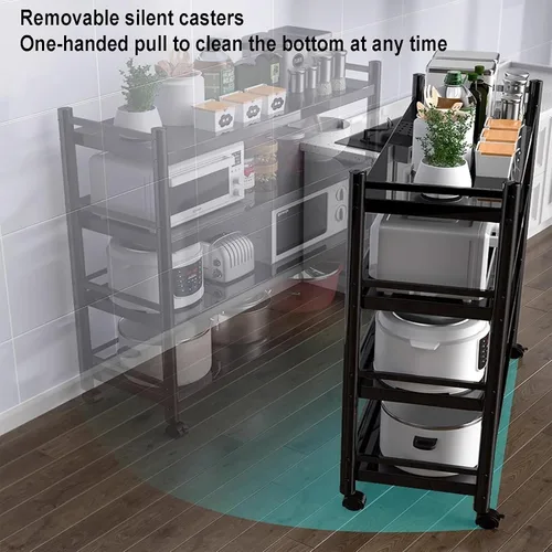 Miniatura 4 de Shelves Kitchen Organizer Shelf, Metal Frame Microwave Oven Stand Multifunctional Kitchen Storage Rack Inrial Vintage Style Kitchen Serving Trolley