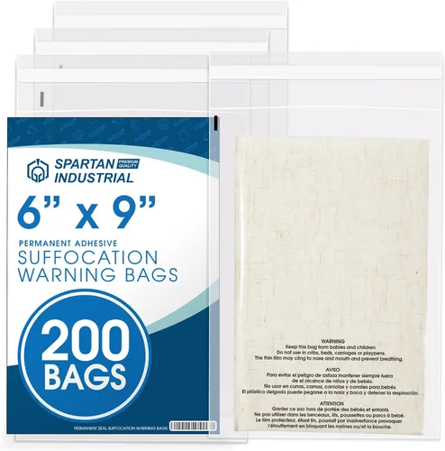 Miniatura 10 de Spartan Industrial - Bolsas de polietileno transparente autosellantes de 12 x 18 pulgadas (200 unidades) con advertencia de asfixia para embalaje