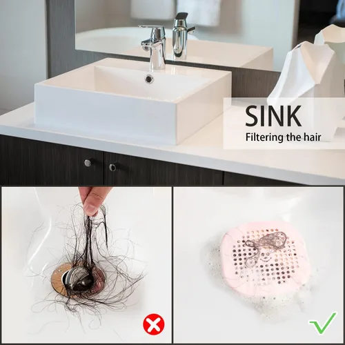 Miniatura 5 de Protector de silicona para cubrir drenaje de ducha, bañera, cocina, baño, recoge restos de cabello, paquete de 2, color negro