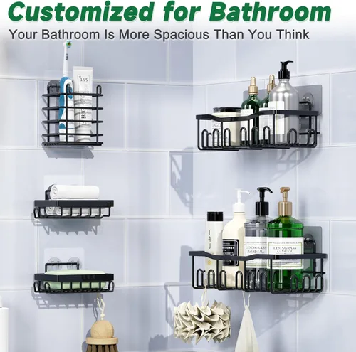 Miniatura 3 de Organizador de Ducha Paquete de 5 A Prueba de Óxido Acero Inoxidable Organizadores de Baño Con Gran Capacidad, Estantes Sin Perforación, Organizador