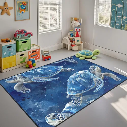 Miniatura 12 de Alfombra de tortuga marina con estampado de animales marinos y animales marinos, alfombra con estampado de tortugas marinas, para niños y niñas