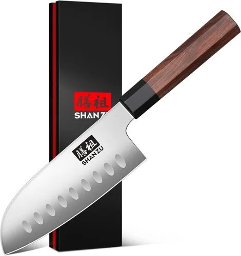 SHAN ZU - Cuchillo Santoku de 5 pulgadas para manos pequeñas, cuchillo de cocina japonés de acero de alto carbono, cuchillos de chef afilados de
