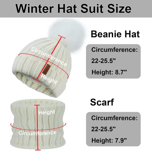 Miniatura 2 de Gorro de invierno para mujer, bufanda, guantes 3 en 1, con forro polar grueso y cálido, gorro de punto holgado con pompón
