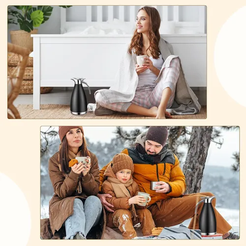 Miniatura 7 de Uiifan 2 Piezas Jarras Térmicas de Café de 68 oz, Jarra de Café Aislada de Acero Inoxidable para Líquidos Calientes, Olla Térmica al Vacío