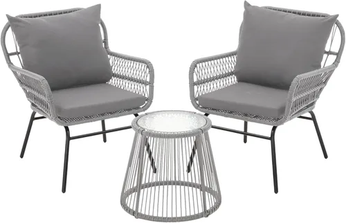 Miniatura 13 de EROMMY - Juego de 3 piezas de patio para conversar, juego seccional en forma de L de muebles de patio con sofá, cojines gruesos y mesa auxiliar