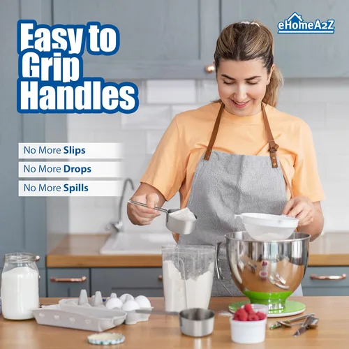 Miniatura 5 de Juego de tazas medidoras de acero inoxidable, 4 piezas de metal para utensilios de cocina líquidos secos (1, juego de 4 piezas)