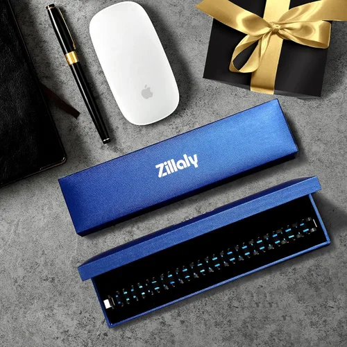 Miniatura 6 de Zillaly Pulsera de diamantes de eslabones cuadrados de acero inoxidable de dos tonos para hombre en negro y azul chapado en iones negro