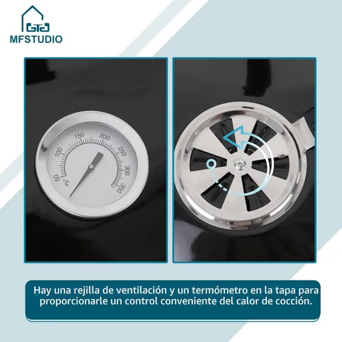 Miniatura 9 de MFSTUDIO Master Kettle - Parrilla de carbón de 22 pulgadas, parrilla premium para exteriores con termómetros, tapa esmaltada de porcelana y colector