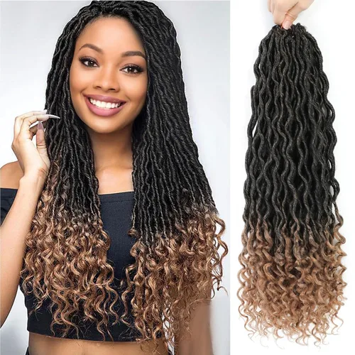 Miniatura 15 de Trenzas postizas Goddess, 6 paquetes de 18 pulgadas, cabello lacio, trenzado con ganchillo, para mujeres negras, trenzas postizas ombre con puntas
