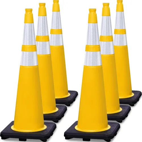 Miniatura 14 de Paquete de 6 conos de tráfico de PVC extra grandes de 36 pulgadas con base resistente, conos de seguridad de alta visibilidad para todo