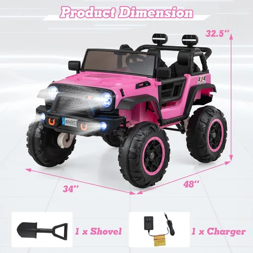 Miniatura 7 de OLAKIDS vehículo de paseo de 24 V, 2WD/4WD conmutable de 2 plazas para niños, vehículo eléctrico tipo Jeep camioneta con asiento ancho de 20", Rosa