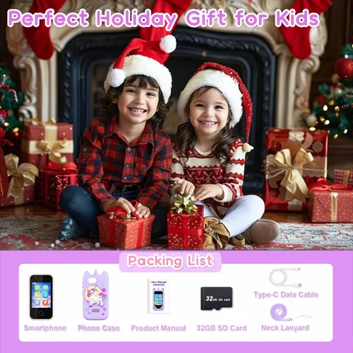 Miniatura 7 de Teléfono inteligente para niños, teléfono para niños pequeños con cámara, música, juegos y tarjeta de 32 GB, regalo de cumpleaños de Navidad