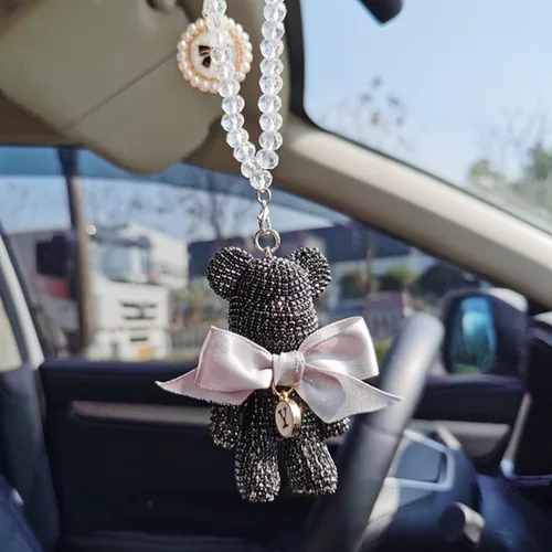 Bonitos accesorios colgantes para espejo retrovisor de oso con brillantes, ornamentos colgantes brillantes, dijes de oso con diamantes para espejo