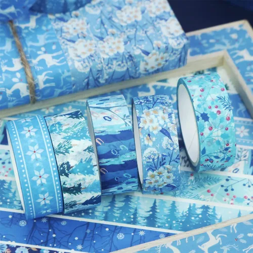 Miniatura 5 de YUBBAEX - Juego de 10 rollos de cinta Washi Four Seasons, cinta adhesiva decorativa de copos de nieve azules (Invierno)