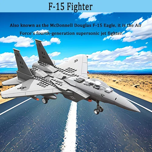 Miniatura 2 de Avión de combate F-15 Eagle militar compatible con Lego, avión de juguete de 270 piezas para niños de 10 años en adelante y adultos, juguetes