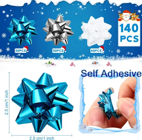 Miniatura 2 de Sanwuta 140 Piezas de Mini Lazos de Navidad para Envolver, Lazos de Regalo Autoadhesivos Metálicos Mate para Envolver Regalos de Navidad