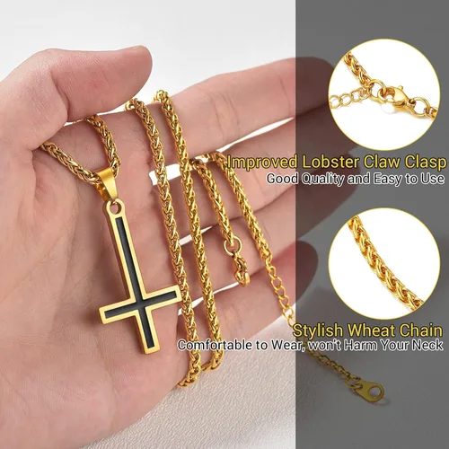 Miniatura 66 de PROSTEEL Satanic Jewelry Upside Down Cross Necklace for Men Women, 316L Stainless Steel/925 Sterling Silver Inverted Cross/Leviathan Cross Pendant