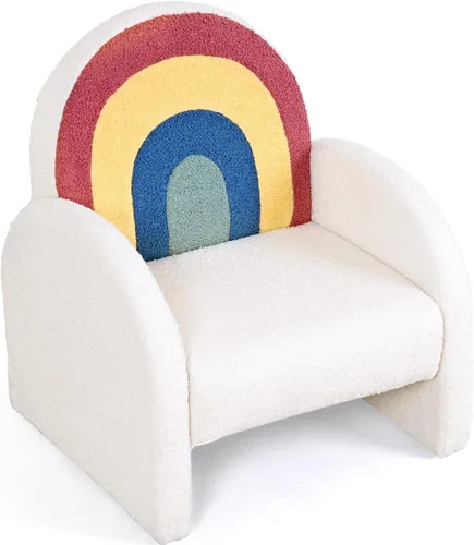 Miniatura 8 de JOYMOR Silla para niños, mecedora de forro polar con patas de madera maciza, diseño antipuntas, sofá infantil para guardería, sala de juegos, verde