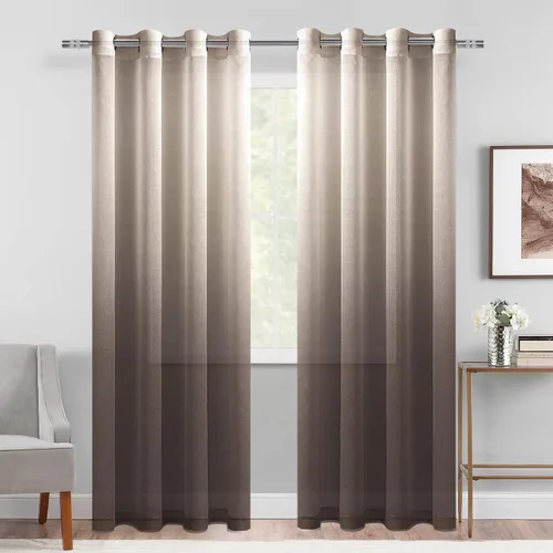 Miniatura 15 de DWCN Cortinas Transparentes Ombré - Cortinas de Lino Sintético con Gradiente Semi Voile con Ojales en la Parte Superior para Dormitorio y Sala